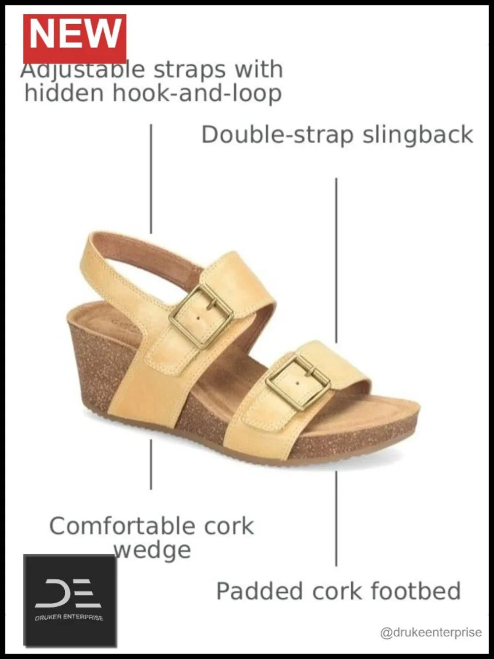 Comfortiva Women's Erlina Wedge Sandals - Leather Adjustable Hook & Loop